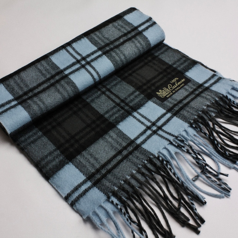 Striped Blue and Black Cashmere Scarf - Picture 3 of 5